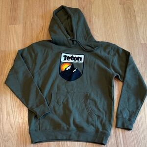 Teton Olive Green Crewneck Hoodie with Mountain Patch